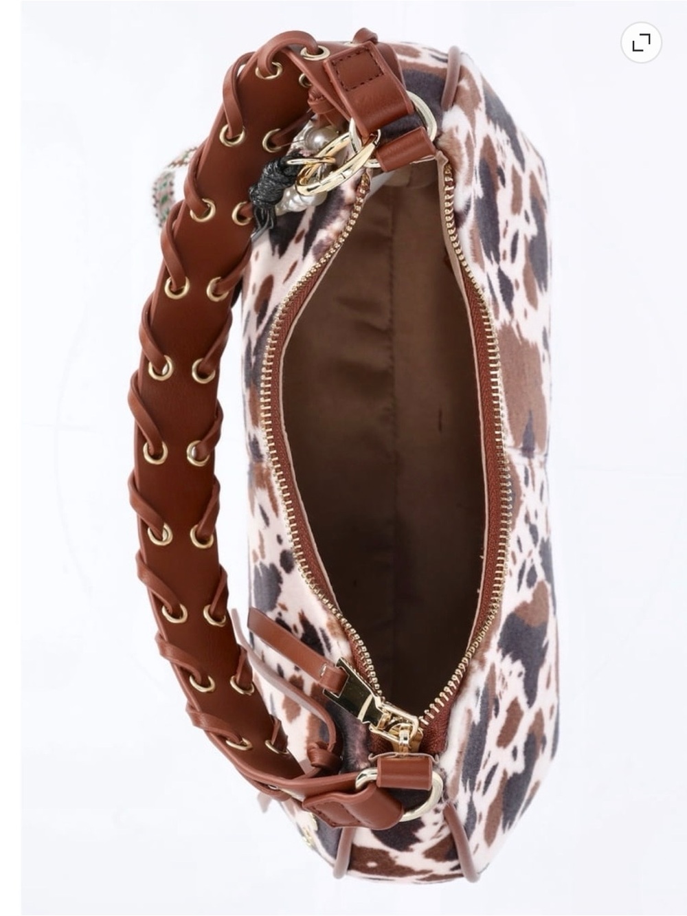 Madden NYC Cow Print Half Moon Stud Shoulder Bag with Charms - NWT - Picture 4 of 4